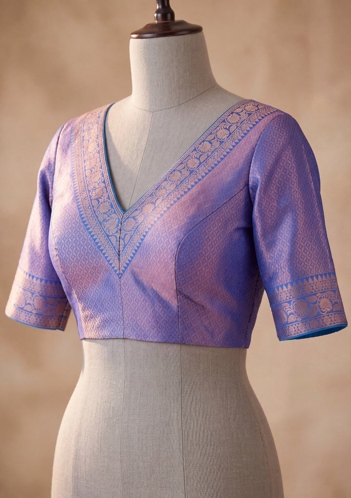 Royal Blue Art Silk Jaal Saree With Matching Blouse Piece