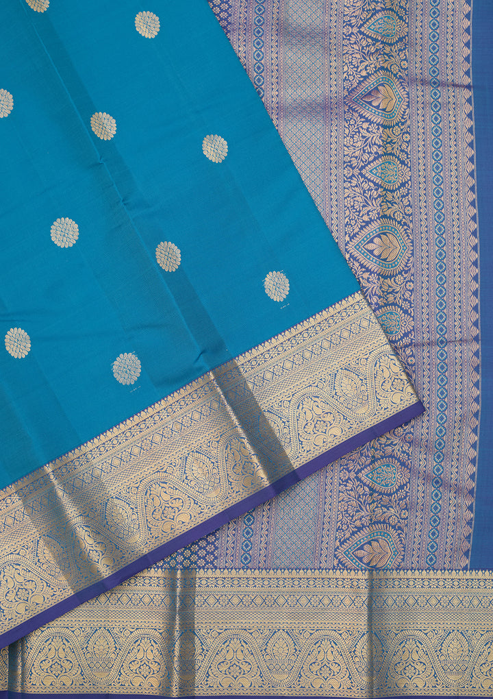 Blue Dharmavaram Pure Silk Saree With Matching Blouse Piece