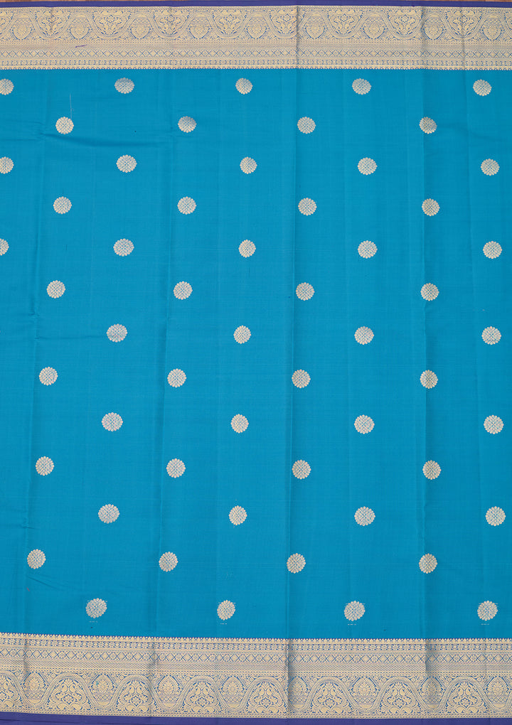 Blue Dharmavaram Pure Silk Saree With Matching Blouse Piece