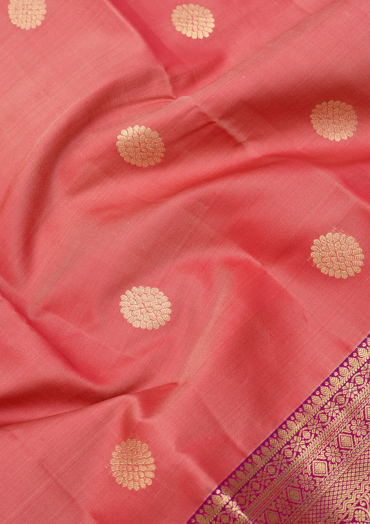 Onion Pink Dharmavaram Pure Silk Saree With Matching Blouse Piece