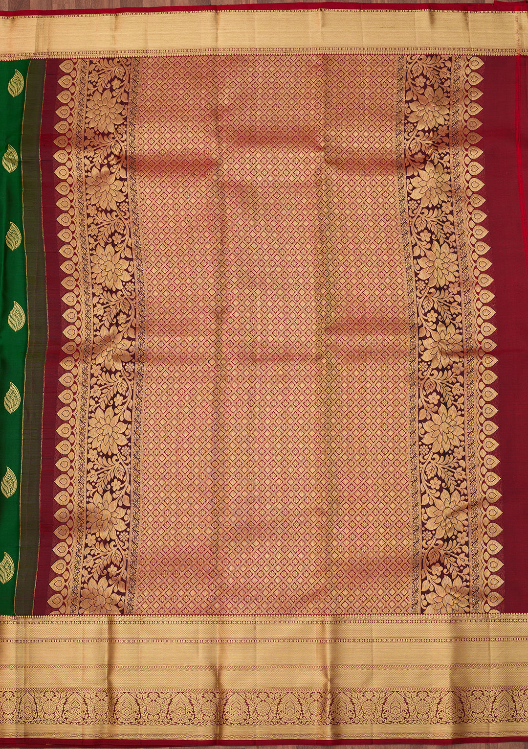 Bottle Green Dharmavaram Pure Silk Saree With Matching Blouse Piece