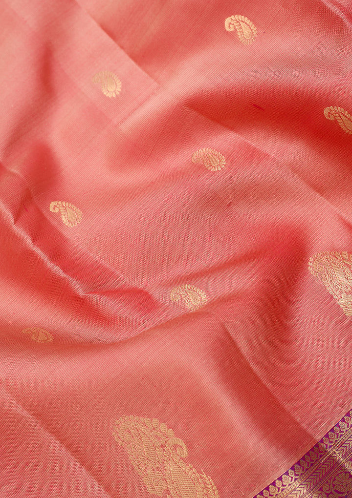 Peach Dharmavaram Pure Silk Saree With Matching Blouse Piece