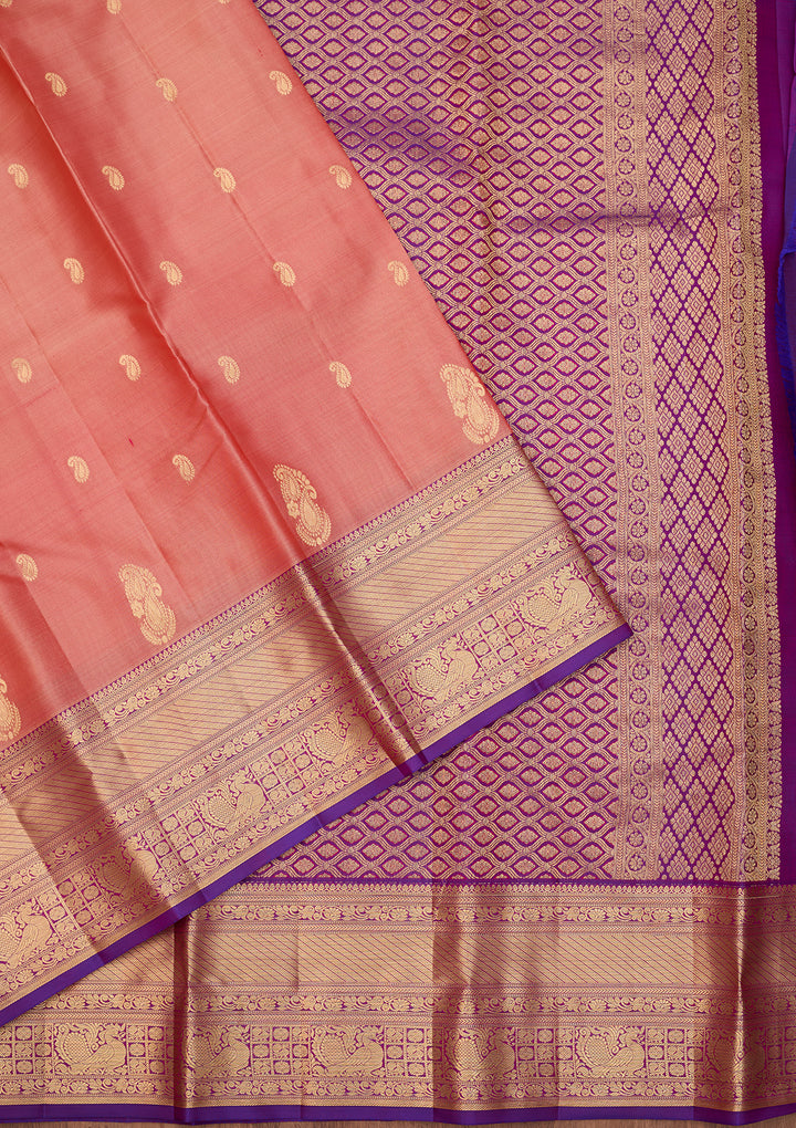 Peach Dharmavaram Pure Silk Saree With Matching Blouse Piece