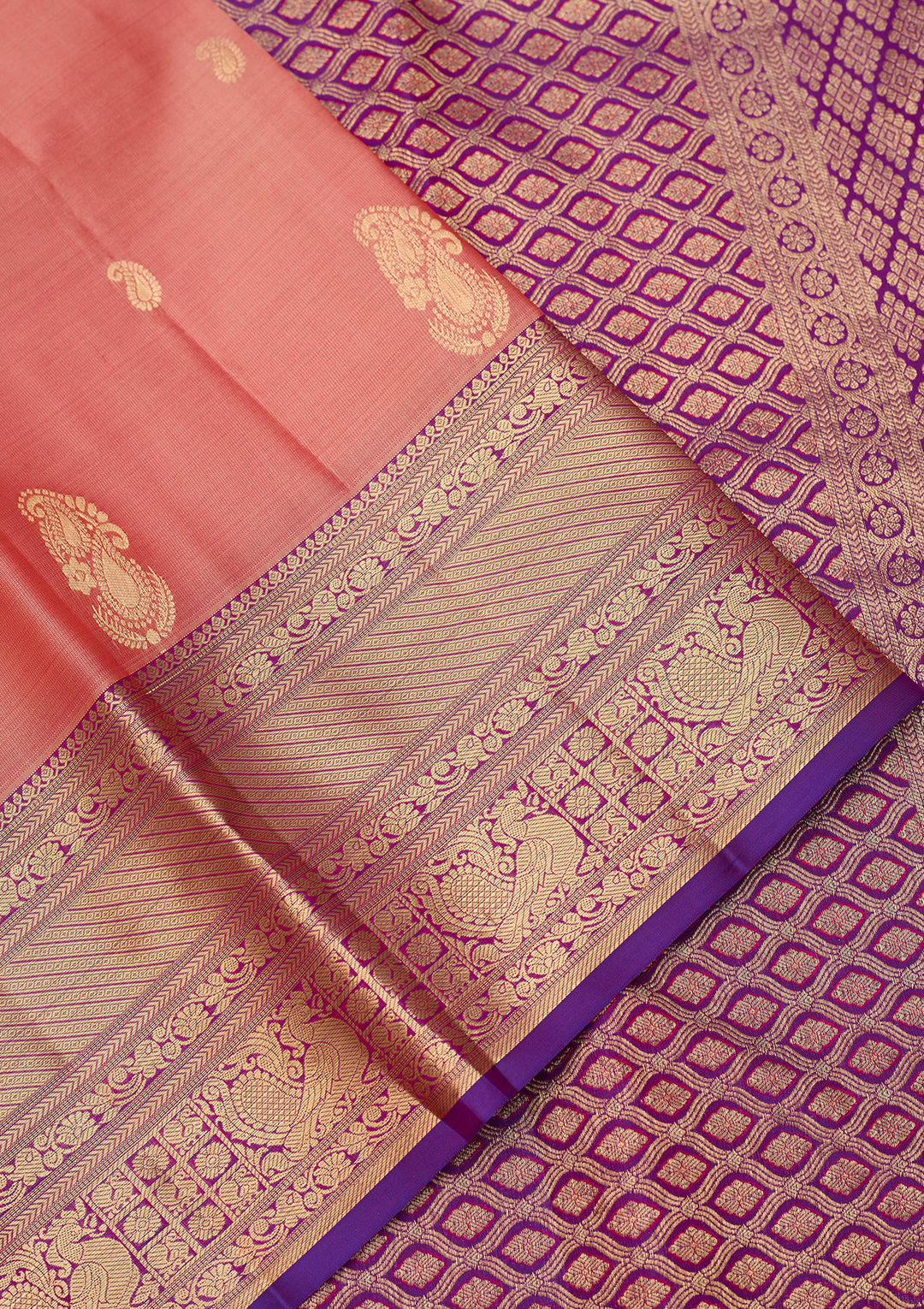 Peach Dharmavaram Pure Silk Saree With Matching Blouse Piece