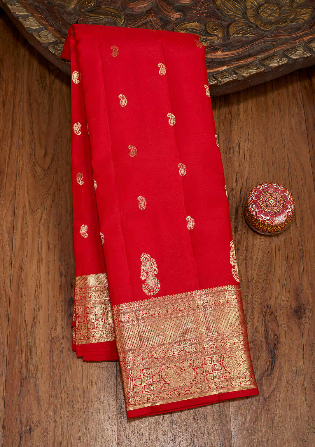 Red Dharmavaram Pure Silk Saree With Matching Blouse Piece