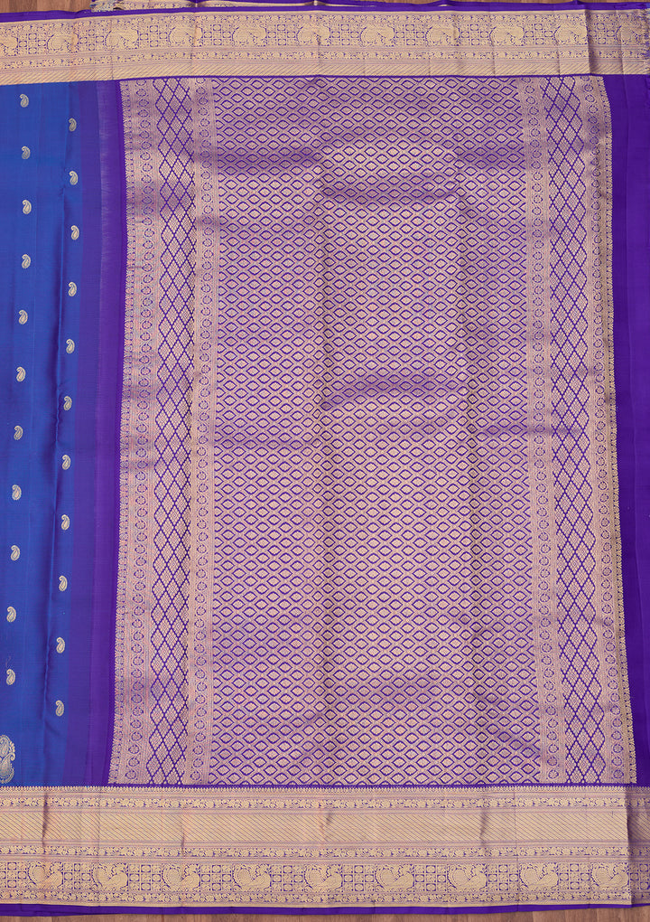 Royal Blue Dharmavaram Pure Silk Saree With Matching Blouse Piece