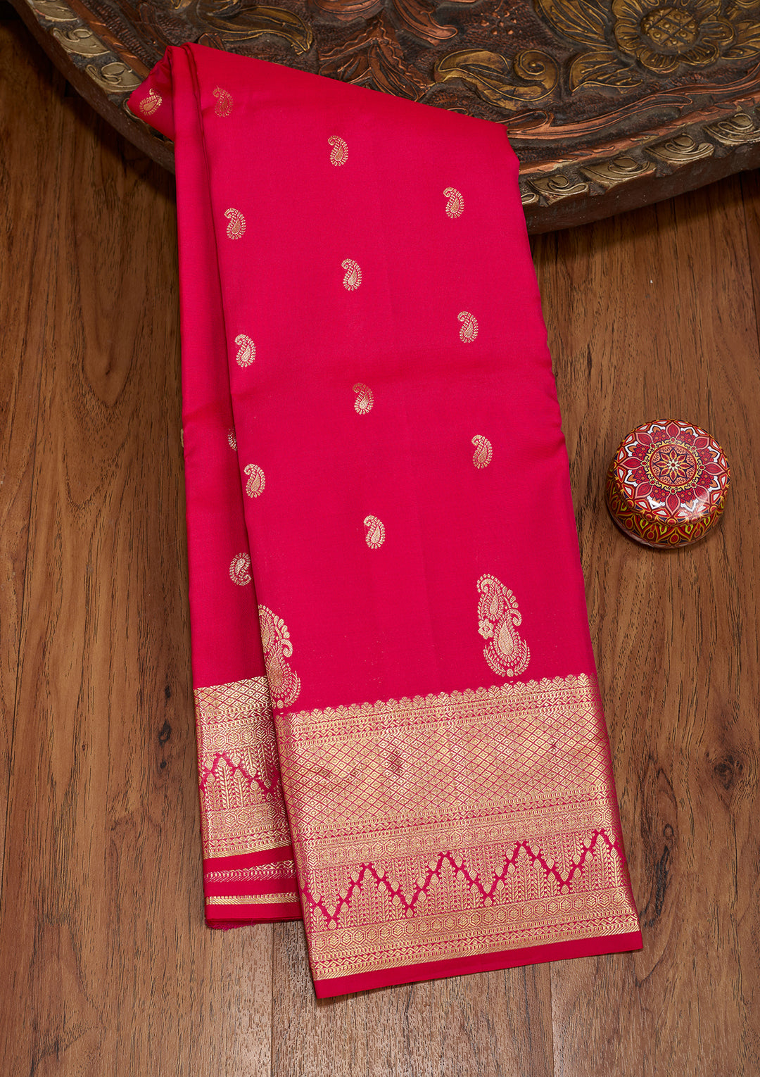 Rani Pink Dharmavaram Pure Silk Saree With Matching Blouse Piece