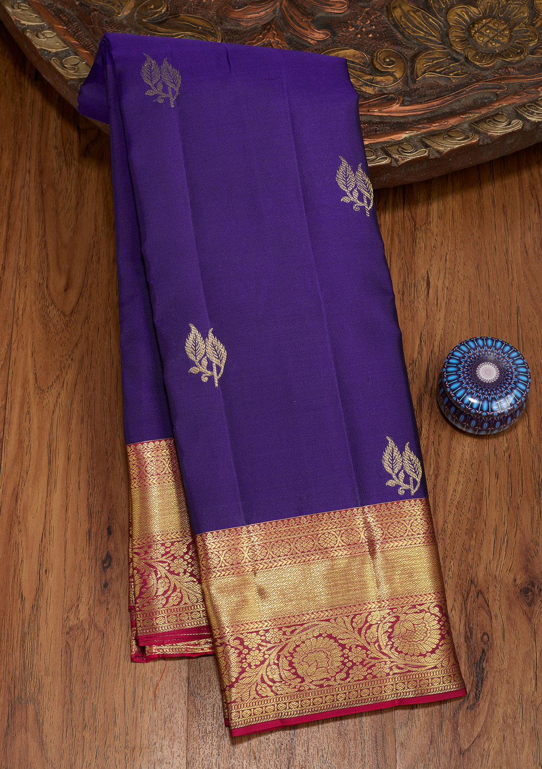 Purple Dharmavaram Pure Silk Saree With Matching Blouse Piece