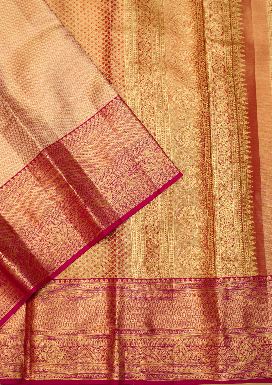 Rani Pink Dharmavaram Tissue Silk Saree With Matching Blouse Piece