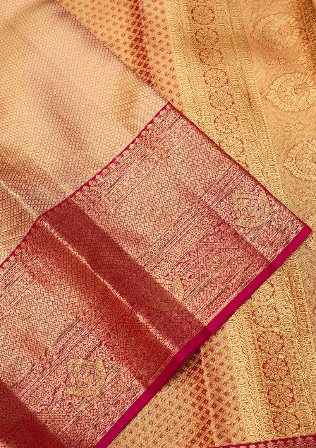 Rani Pink Dharmavaram Tissue Silk Saree With Matching Blouse Piece