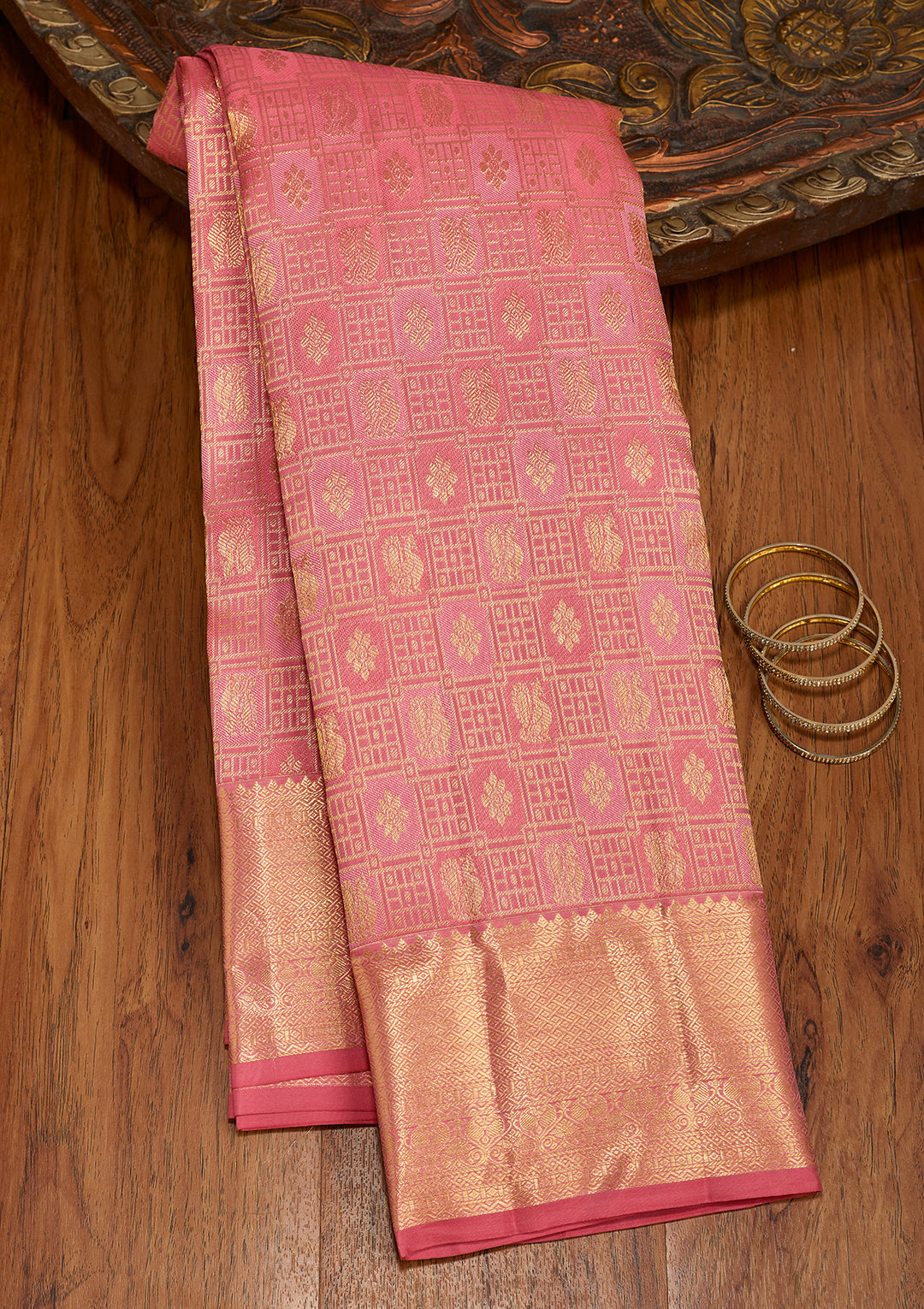Pink Dharmavaram Pure Silk Saree With Matching Blouse Piece