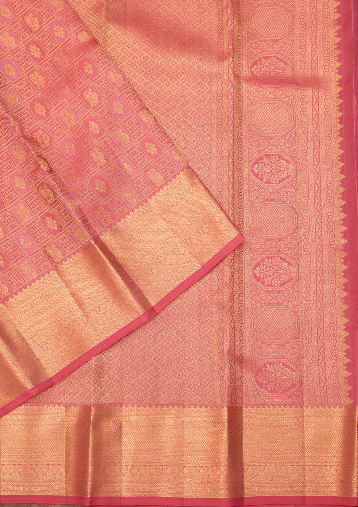 Pink Dharmavaram Pure Silk Saree With Matching Blouse Piece
