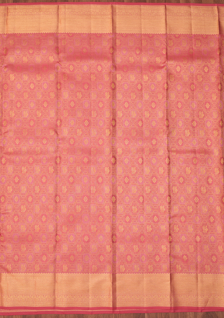 Pink Dharmavaram Pure Silk Saree With Matching Blouse Piece