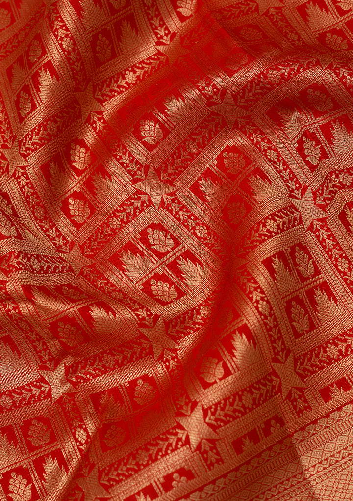 Red Dharmavaram Pure Silk Saree With Matching Blouse Piece