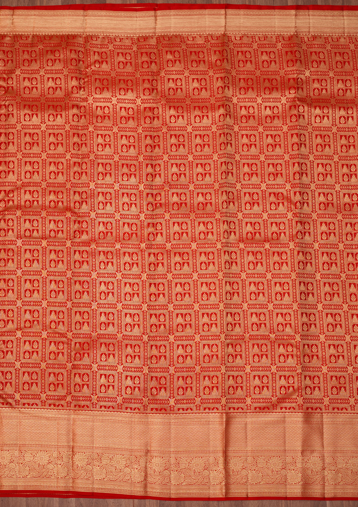 Red Dharmavaram Pure Silk Saree With Matching Blouse Piece
