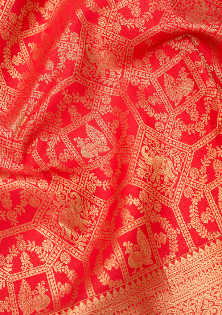 Red Dharmavaram Pure Silk Saree With Matching Blouse Piece
