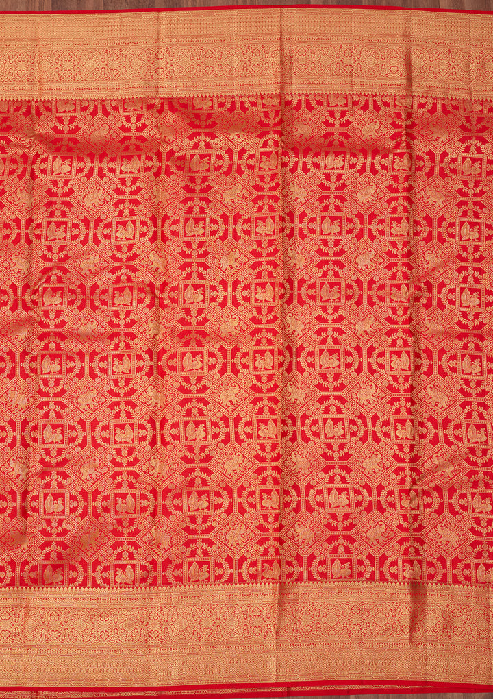 Red Dharmavaram Pure Silk Saree With Matching Blouse Piece
