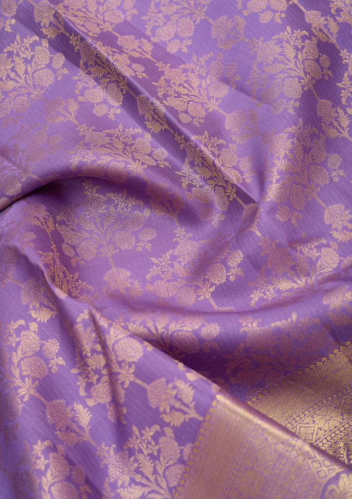 Lavender Pure Silk Jaal Saree With Matching Blouse Piece