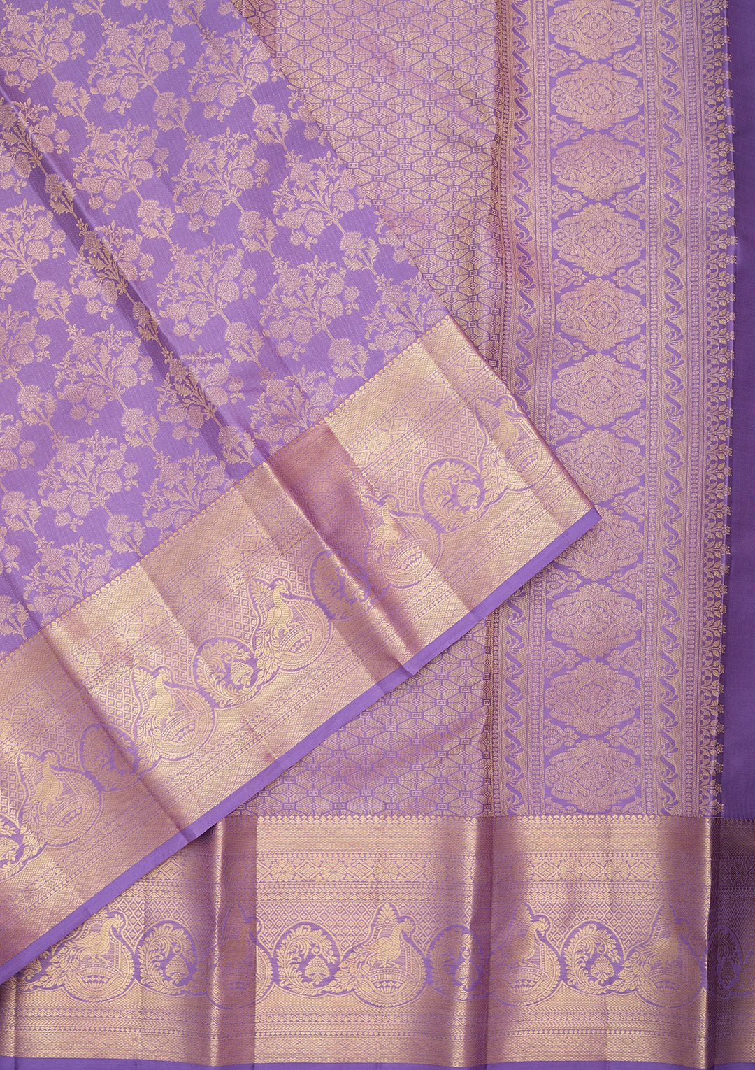 Lavender Pure Silk Jaal Saree With Matching Blouse Piece