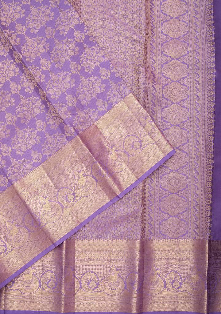 Lavender Pure Silk Jaal Saree With Matching Blouse Piece