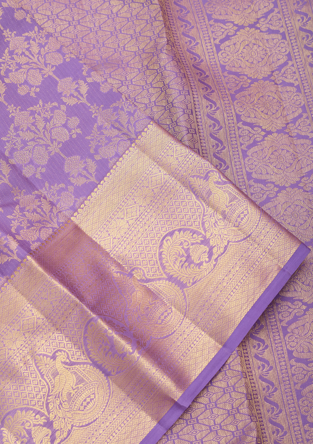 Lavender Pure Silk Jaal Saree With Matching Blouse Piece