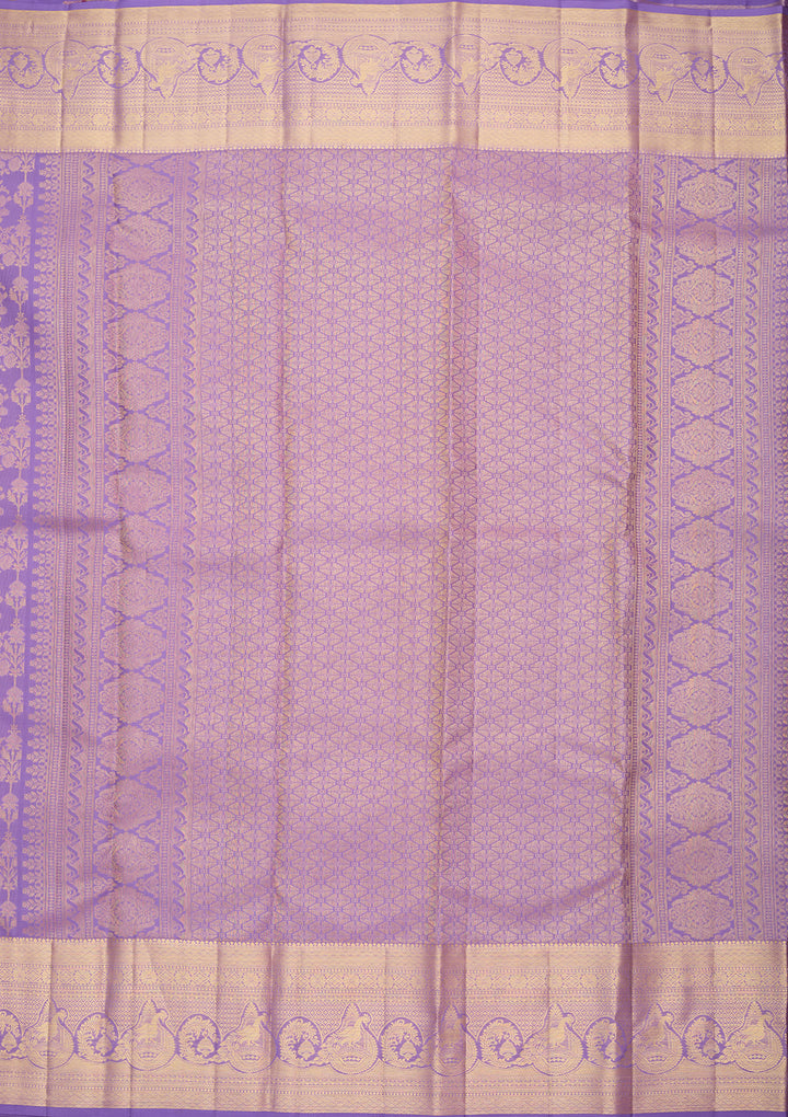 Lavender Pure Silk Jaal Saree With Matching Blouse Piece