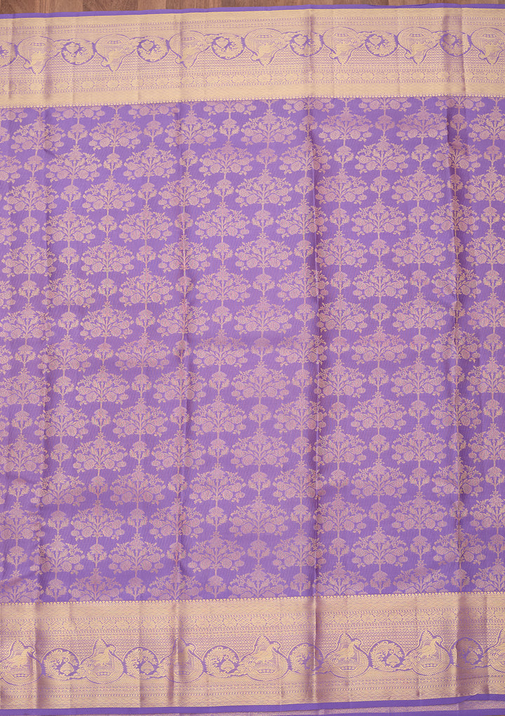 Lavender Pure Silk Jaal Saree With Matching Blouse Piece