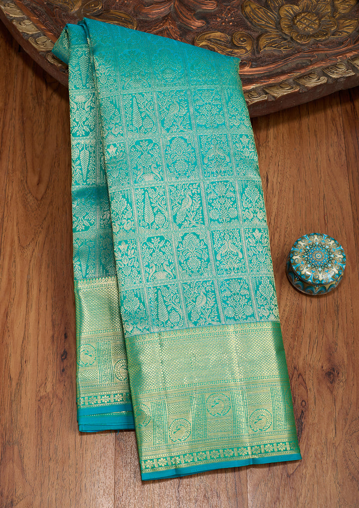 Turquoise Blue Dharmavaram Pure Silk Saree With Matching Blouse Piece