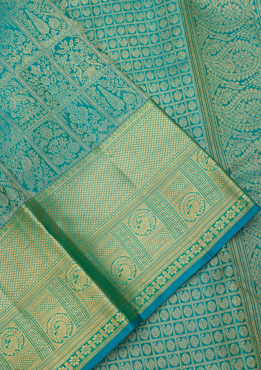 Turquoise Blue Dharmavaram Pure Silk Saree With Matching Blouse Piece