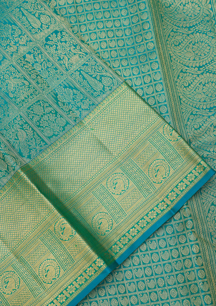 Turquoise Blue Dharmavaram Pure Silk Saree With Matching Blouse Piece