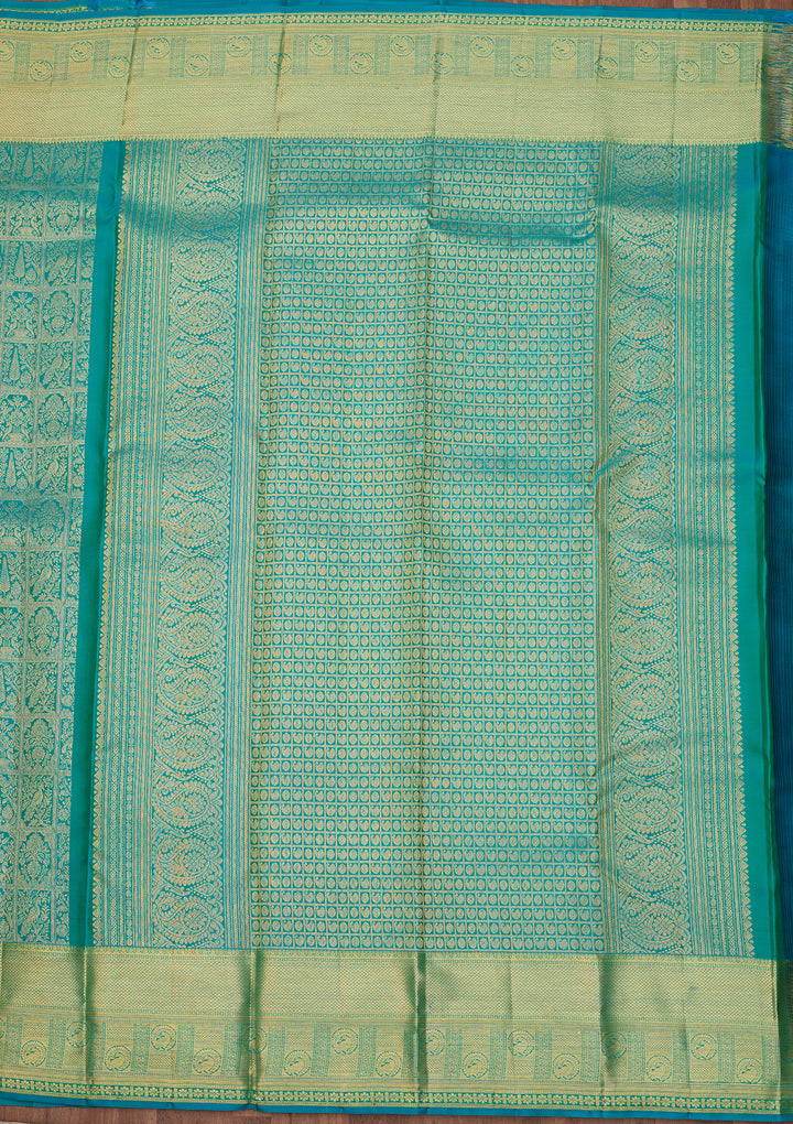 Turquoise Blue Dharmavaram Pure Silk Saree With Matching Blouse Piece