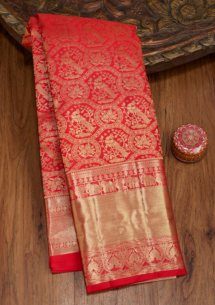 Red Dharmavaram Pure Silk Saree With Matching Blouse Piece