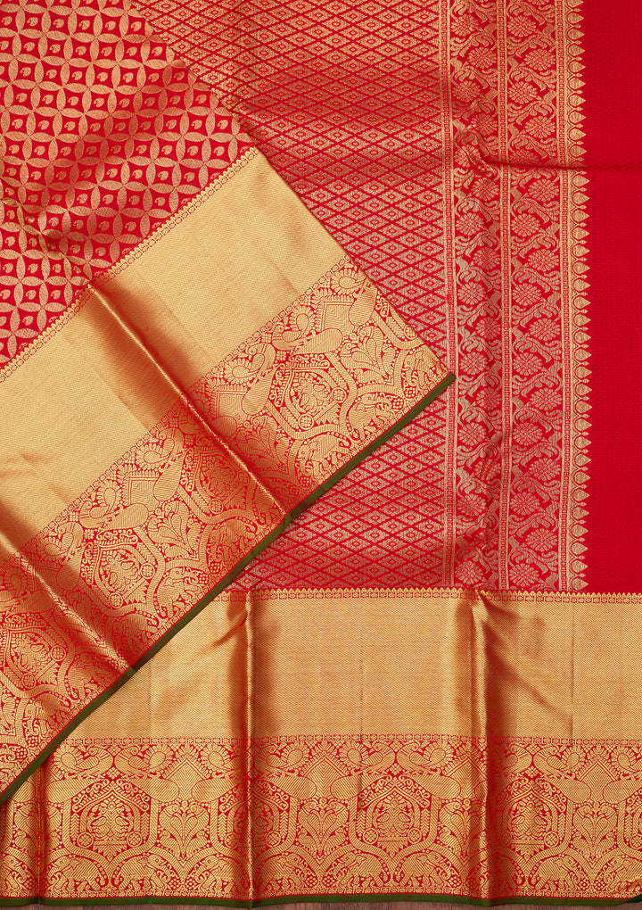 Red Dharmavaram Pure Silk Saree With Matching Blouse Piece