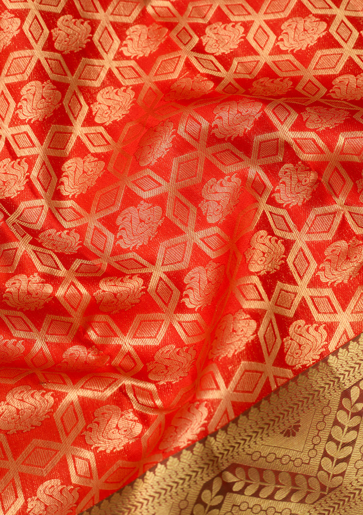 Red Dharmavaram Pure Silk Saree With Matching Blouse Piece