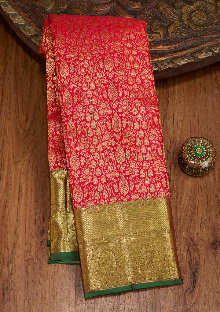 Red Dharmavaram Pure Silk Saree With Matching Blouse Piece