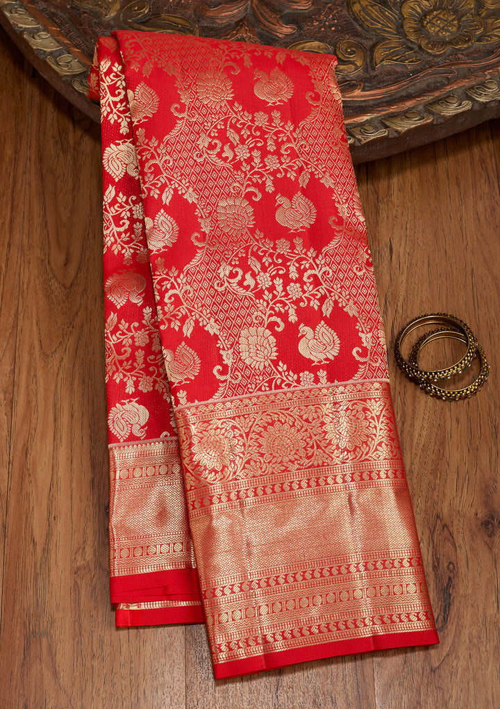 Red Dharmavaram Pure Silk Saree With Matching Blouse Piece