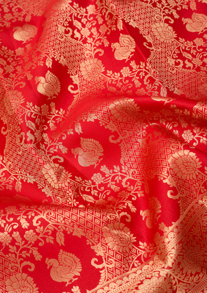 Red Dharmavaram Pure Silk Saree With Matching Blouse Piece