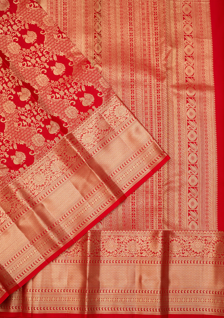 Red Dharmavaram Pure Silk Saree With Matching Blouse Piece