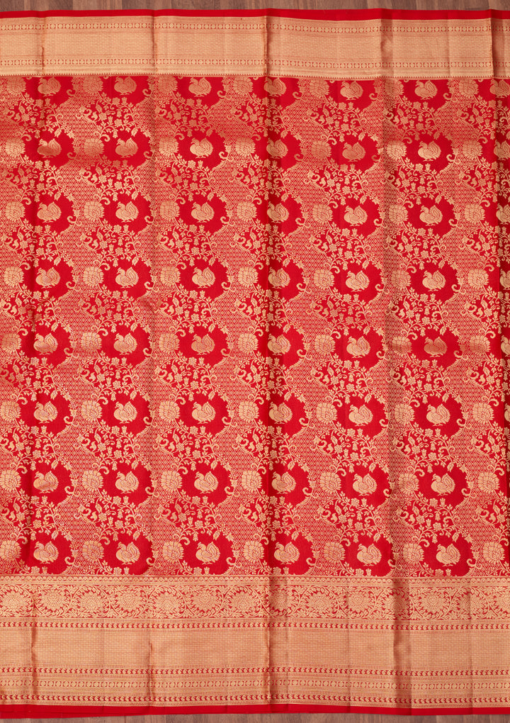 Red Dharmavaram Pure Silk Saree With Matching Blouse Piece