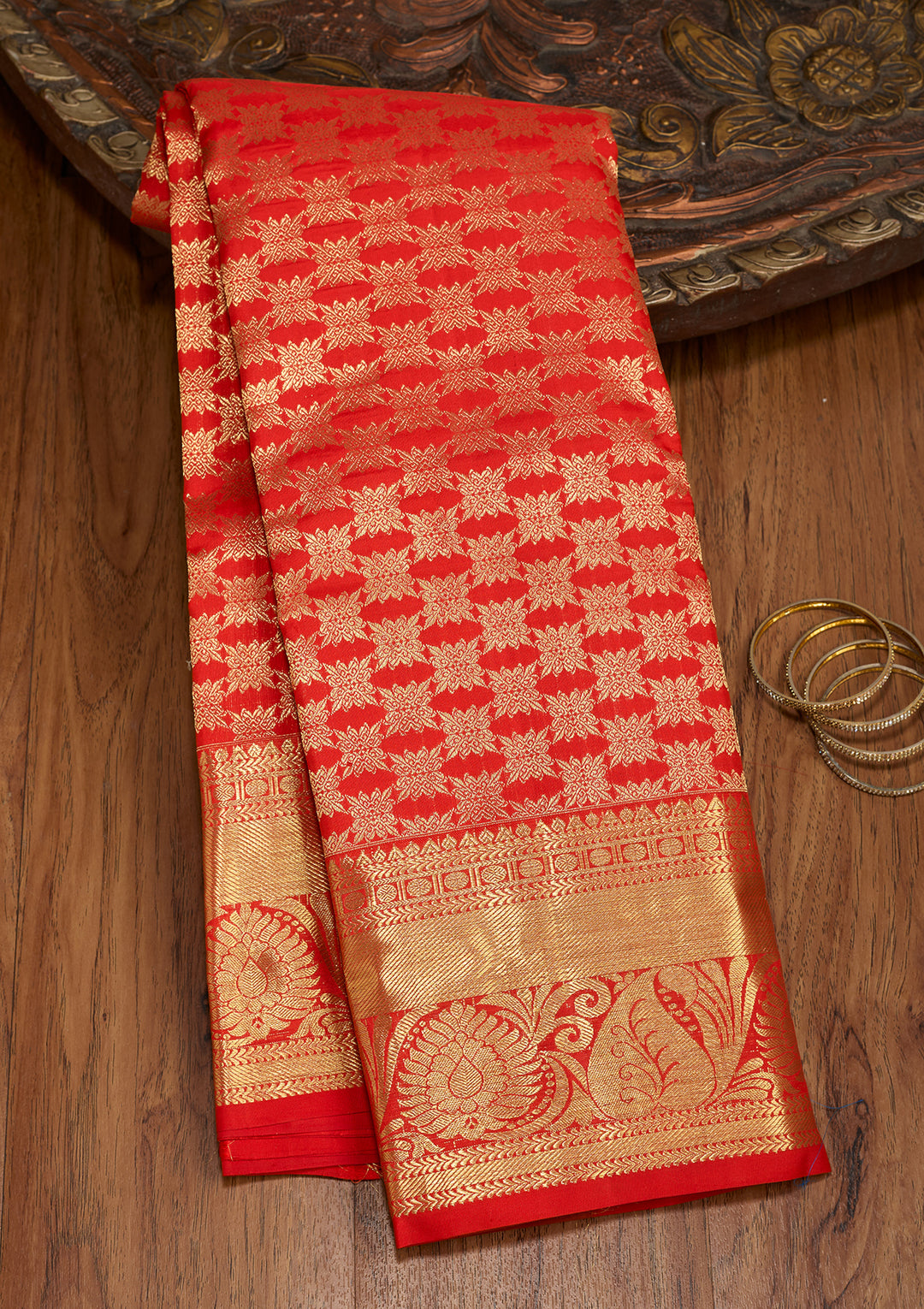 Red Dharmavaram Pure Silk Saree With Matching Blouse Piece