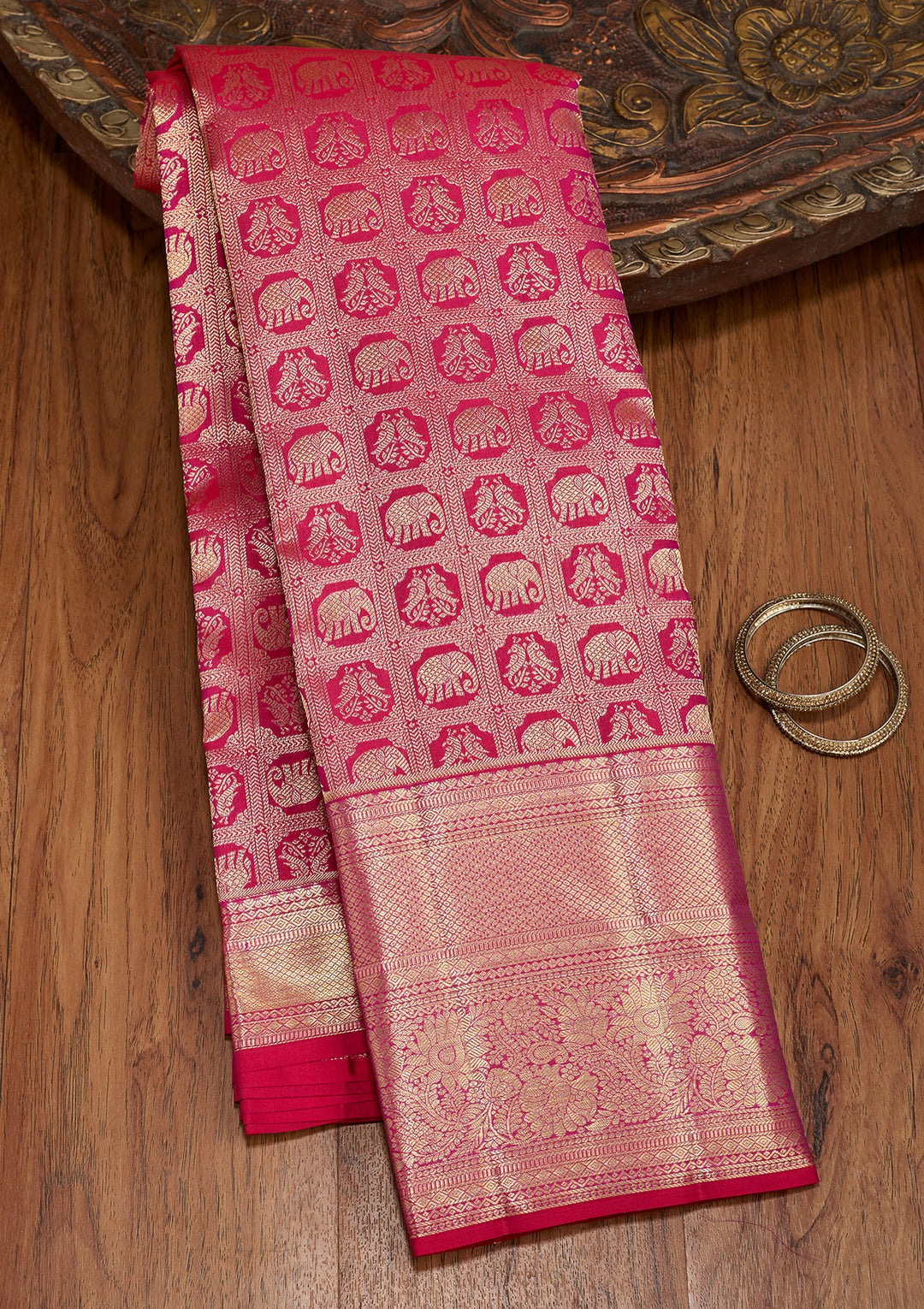 Magenta Pink Dharmavaram Pure Silk Saree With Matching Blouse Piece