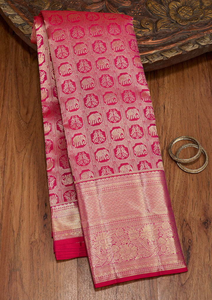 Magenta Pink Dharmavaram Pure Silk Saree With Matching Blouse Piece
