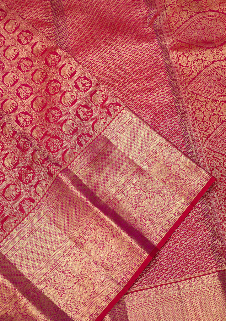 Magenta Pink Dharmavaram Pure Silk Saree With Matching Blouse Piece