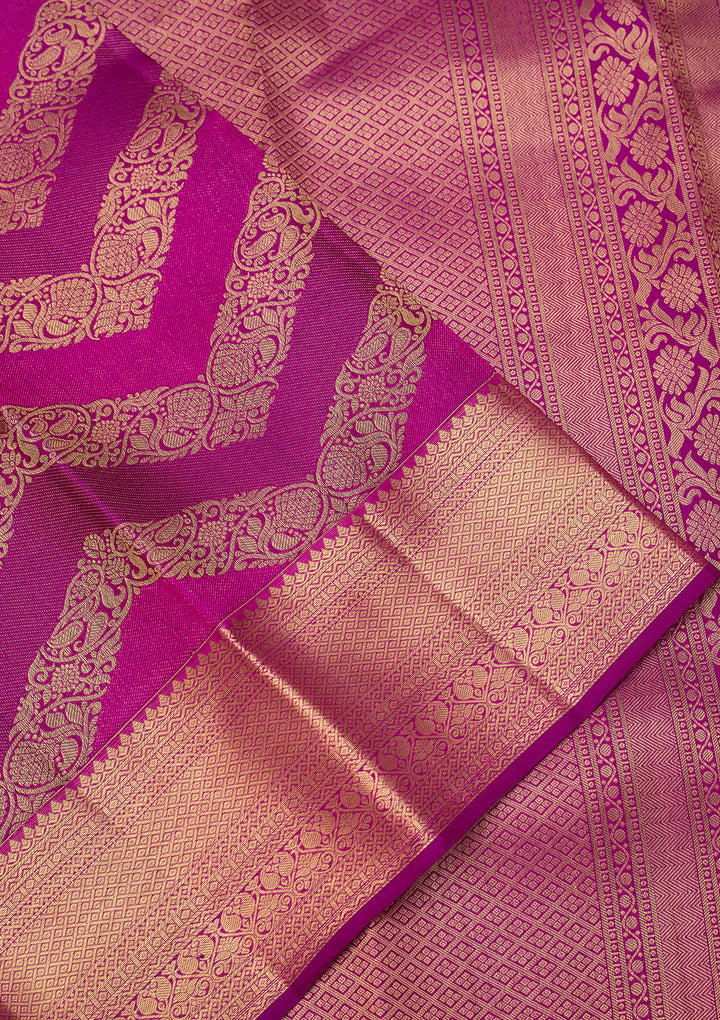 Magenta Pink Dharmavaram Pure Silk Saree With Matching Blouse Piece