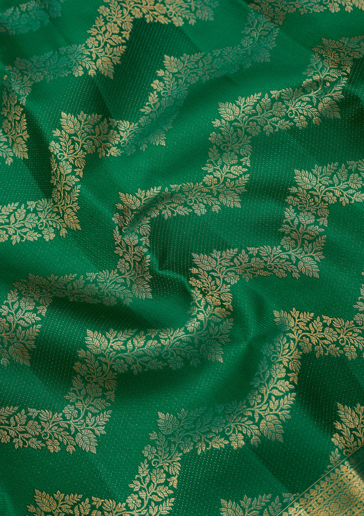 Rama Green Dharmavaram Pure Silk Saree With Matching Blouse Piece