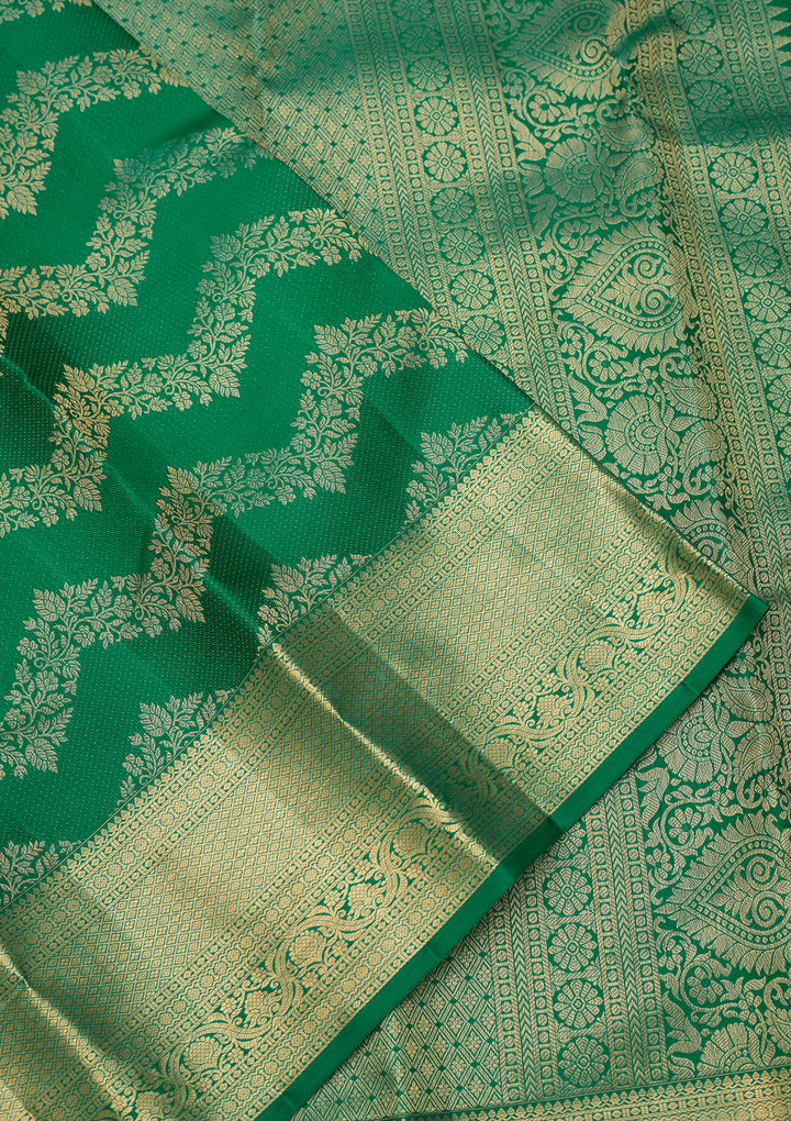 Rama Green Dharmavaram Pure Silk Saree With Matching Blouse Piece