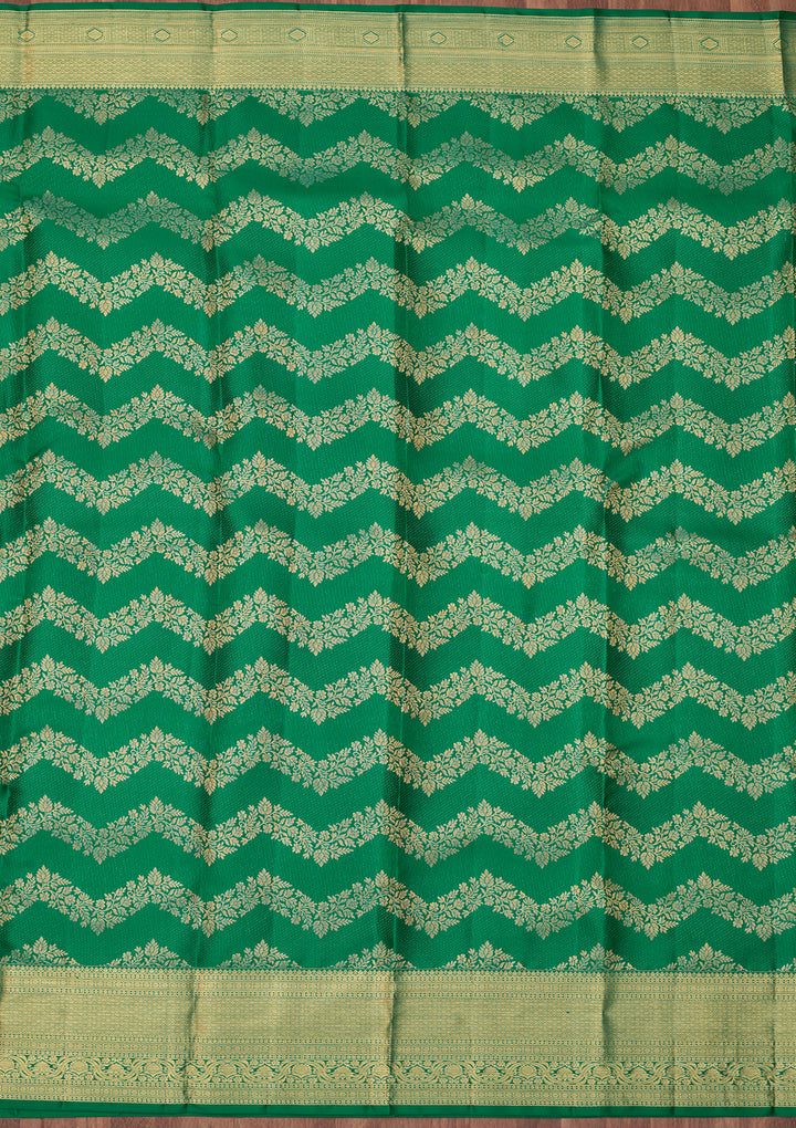 Rama Green Dharmavaram Pure Silk Saree With Matching Blouse Piece
