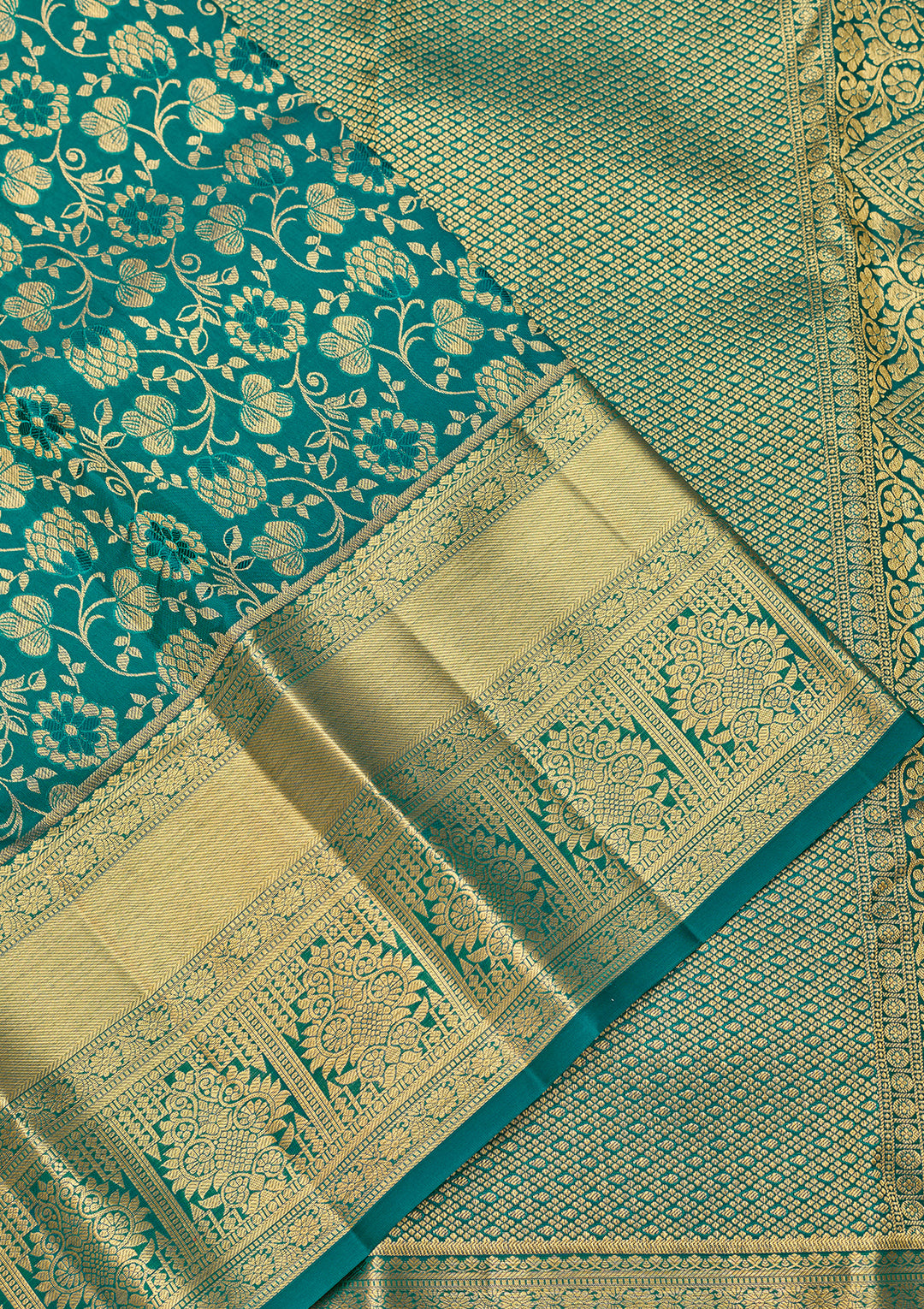 Teal Green Dharmavaram Pure Silk Saree With Matching Blouse Piece