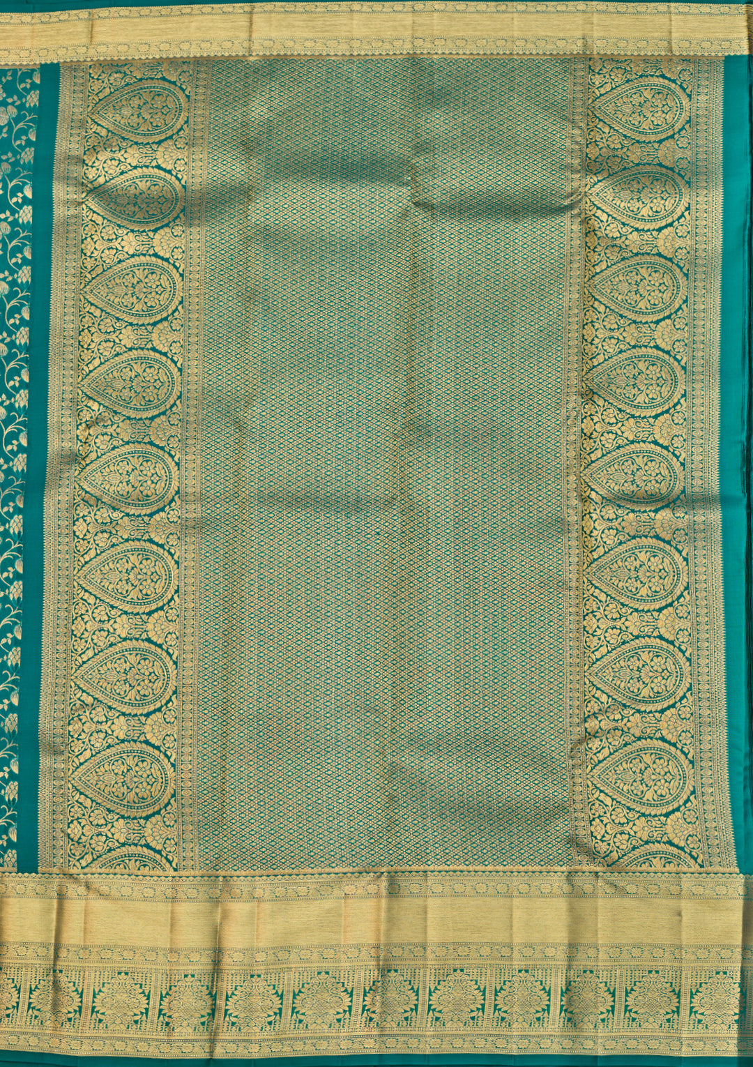 Teal Green Dharmavaram Pure Silk Saree With Matching Blouse Piece