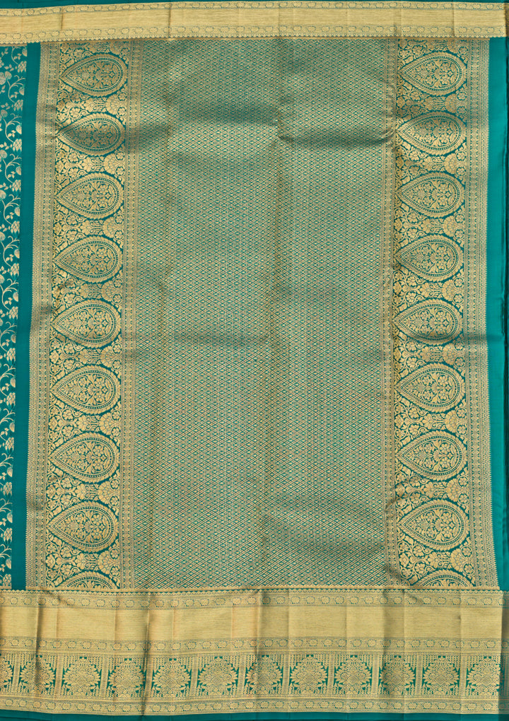 Teal Green Dharmavaram Pure Silk Saree With Matching Blouse Piece